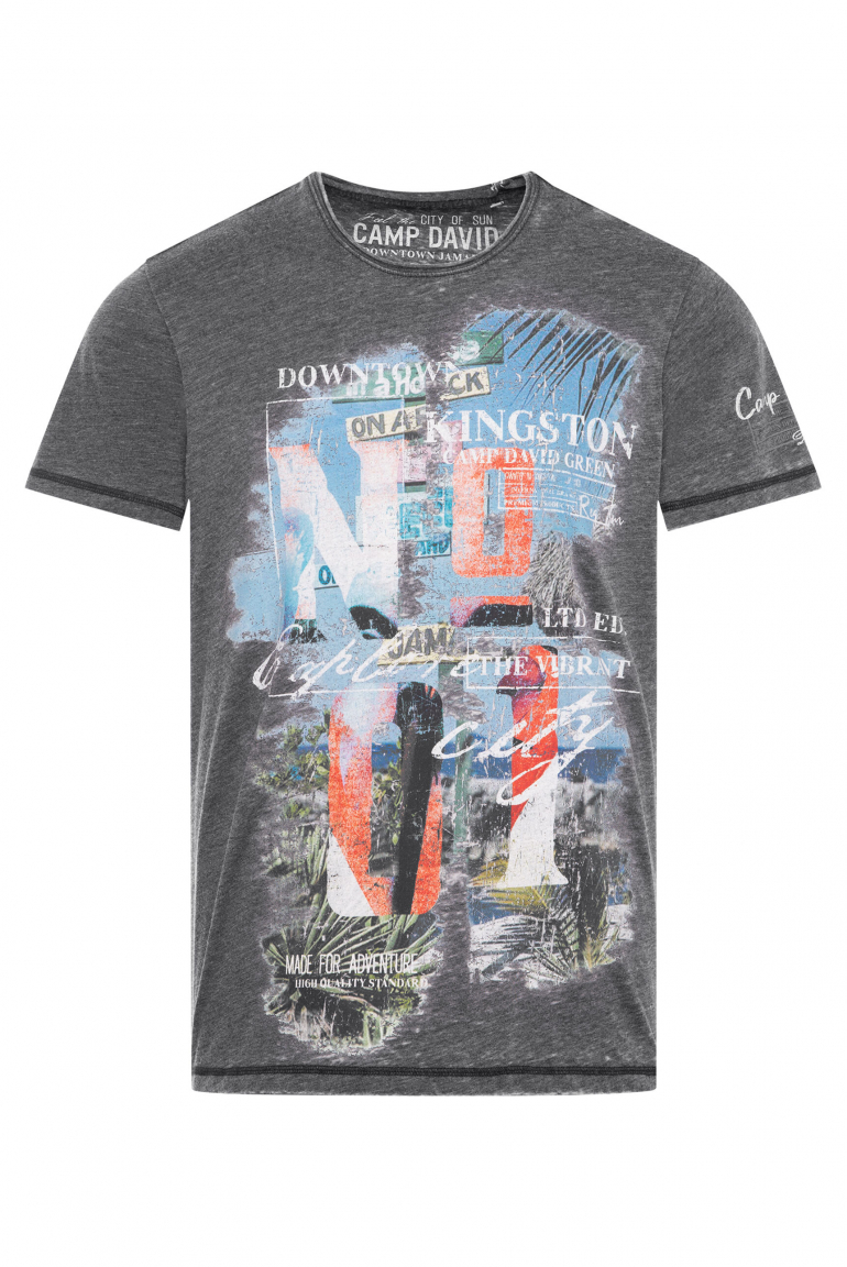 Ausbrenner-Shirt mit Photoprint im Vintage Look black