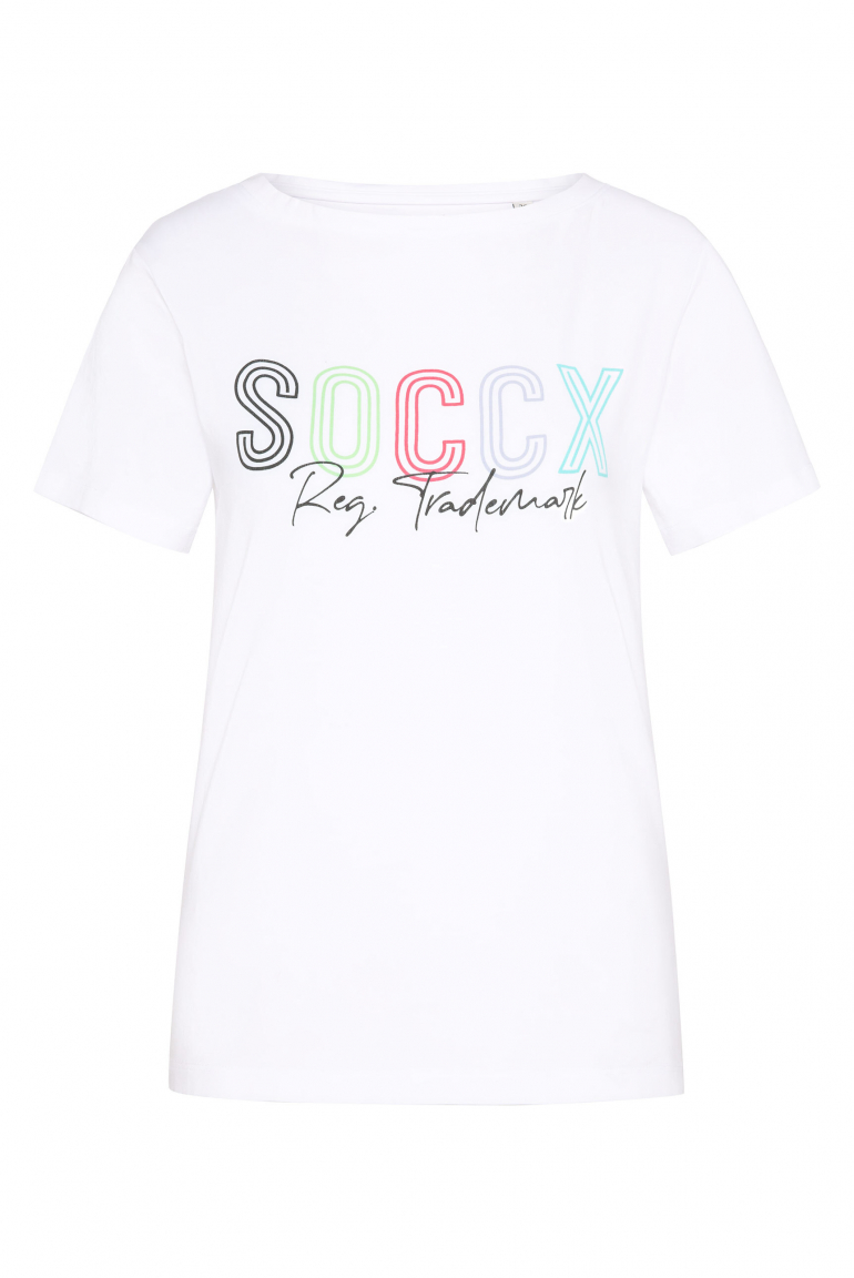 Basic T-Shirt mit U-Boot-Ausschnitt und Logo opticwhite