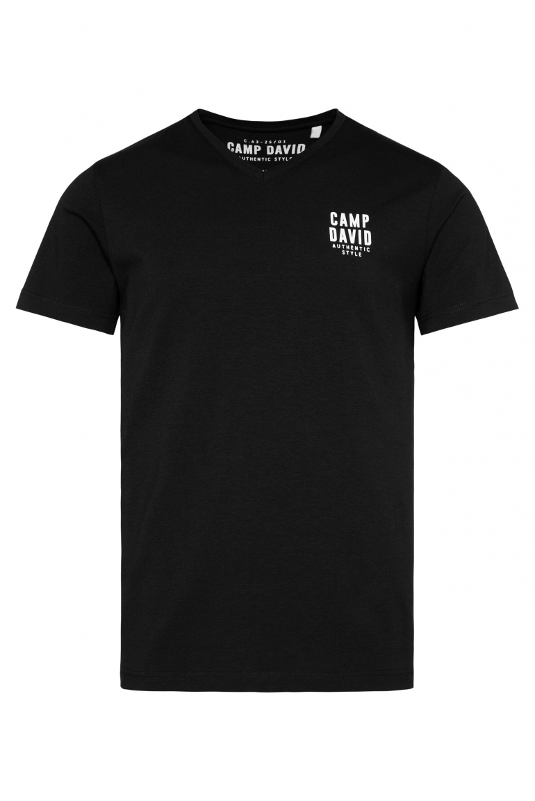 Basic T-Shirt V-Neck mit Logo Print black