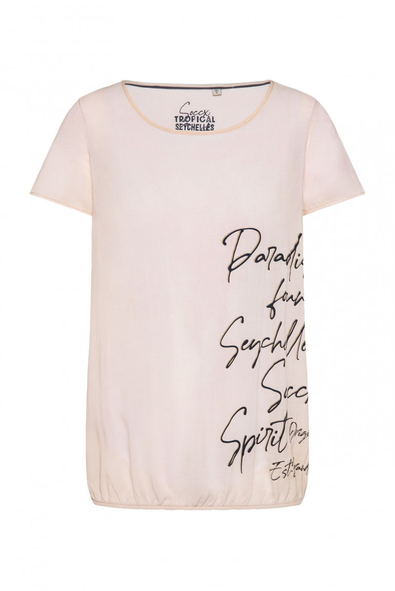 Blusenshirt mit Print und Elastiksaum milky beige