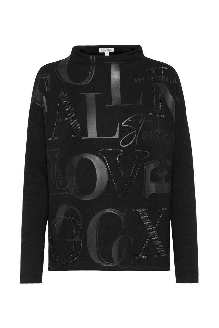 Boxy-Shirt mit XL-Wording und Schmucksteinen black