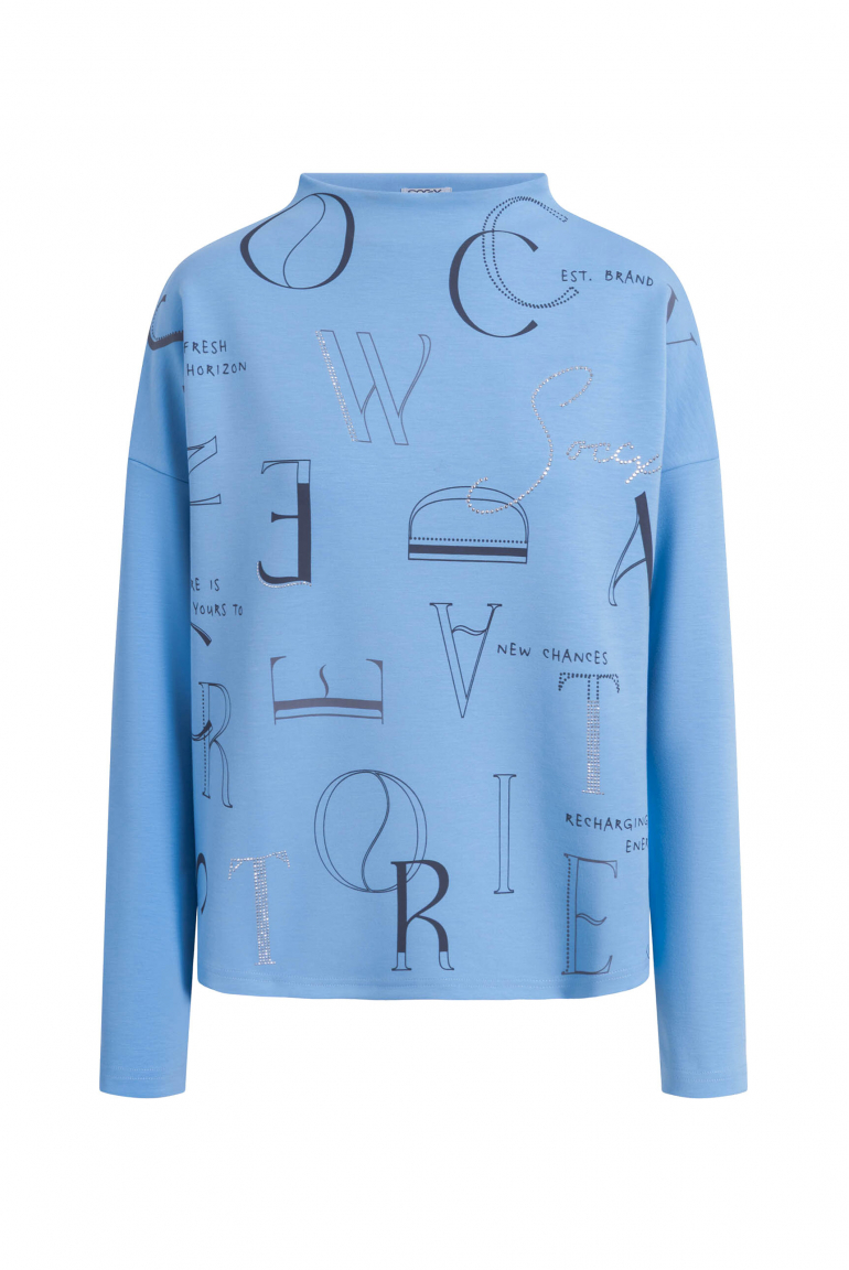 Boxy-Sweatshirt mit Print und Schmucksteinen blue heaven