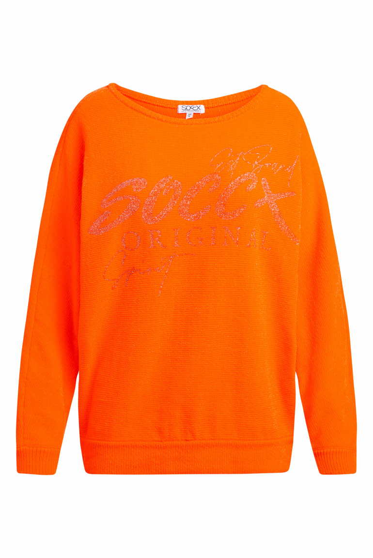 Chenille-Pullover mit Glitter Print neon orange