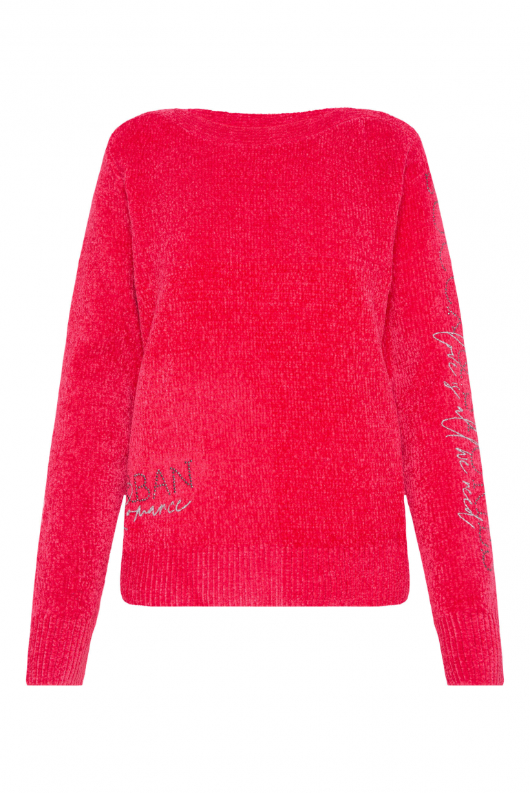 Chenille-Pullover mit Glitzer-Artworks