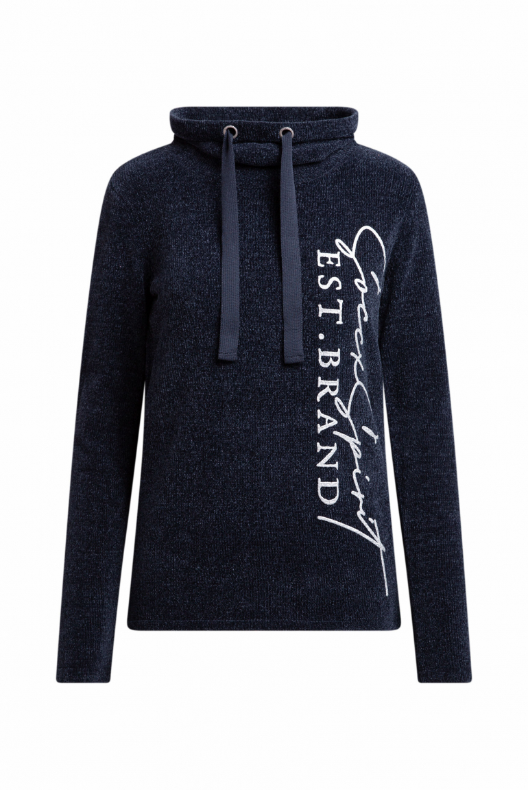 Chenille-Pullover mit hohem Kragen und Artwork
