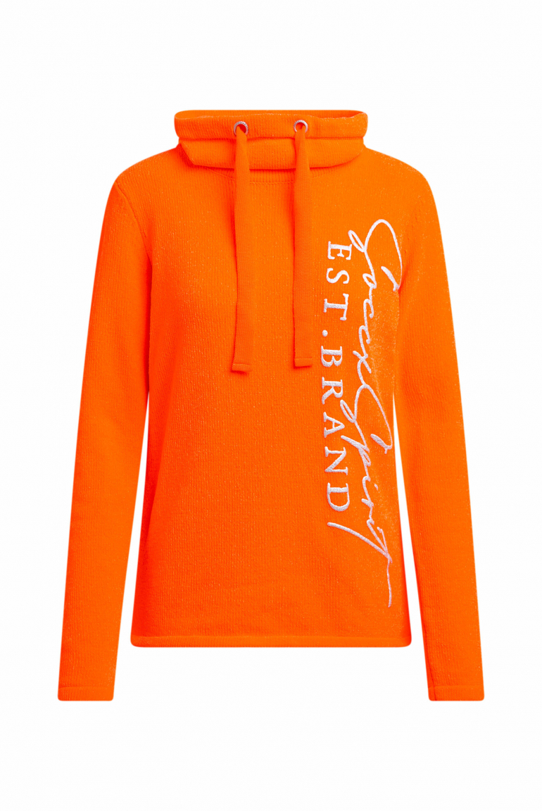 Chenille-Pullover mit hohem Kragen und Artwork neon orange