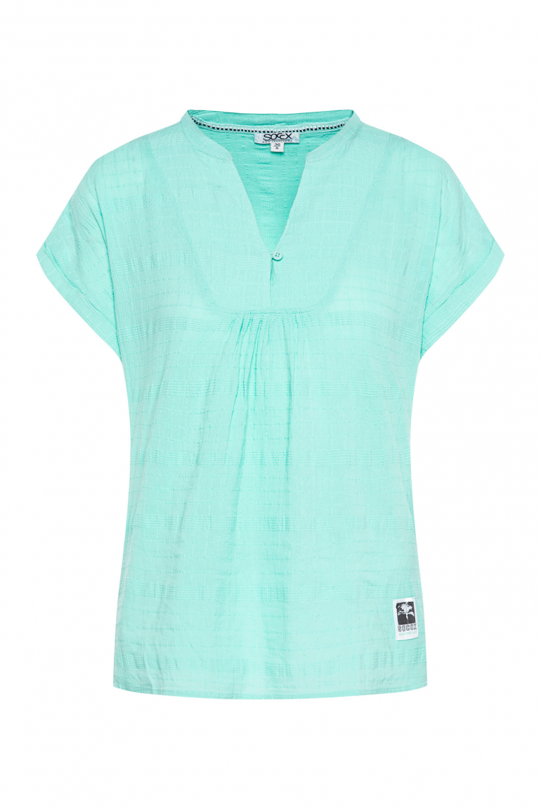 Crêpe-Bluse mit Webstruktur und Tunika-Ausschnitt aqua splash