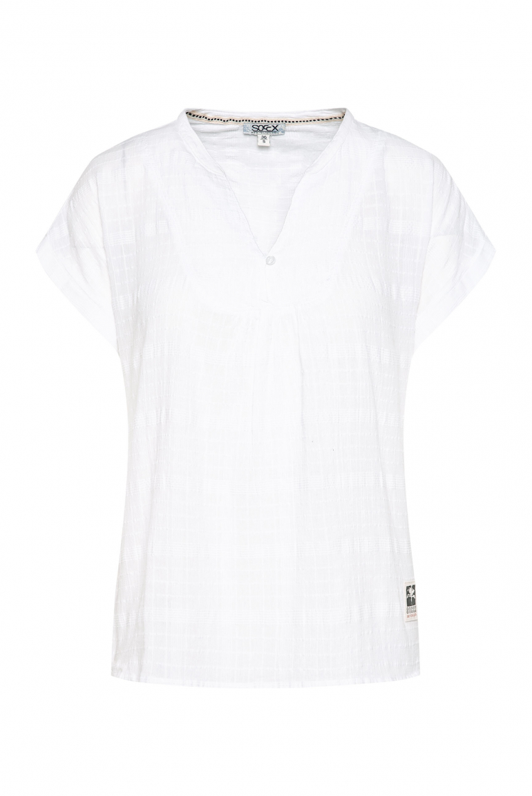 Crêpe-Bluse mit Webstruktur und Tunika-Ausschnitt opticwhite