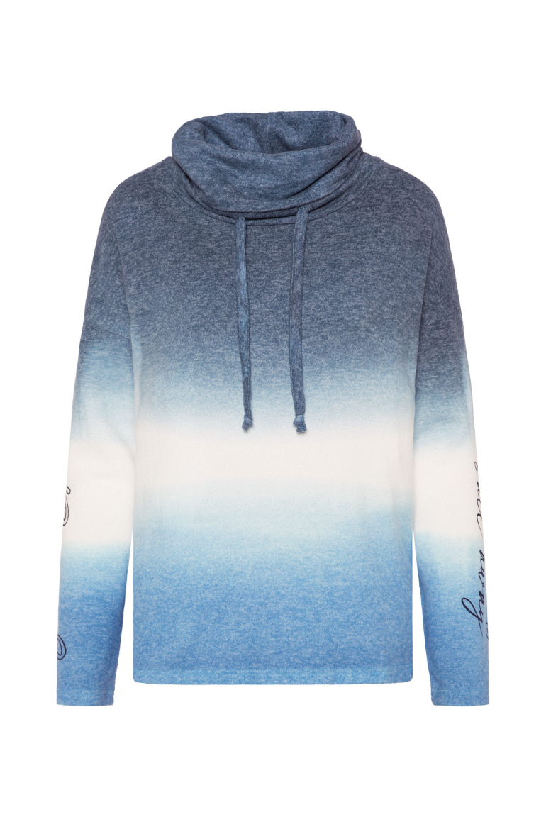 Dip Dye Flauschstrickpullover mit hohem Kragen blue navy