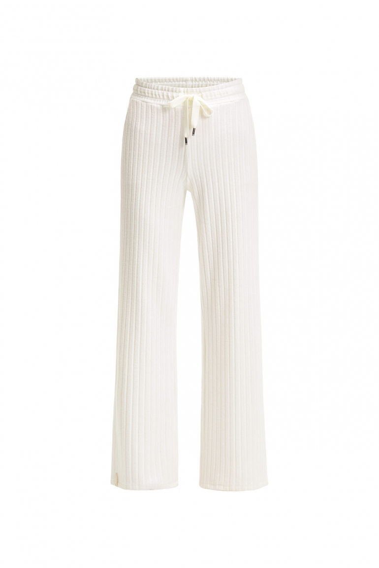 Flauschstrickhose Wide Leg mit Rippstruktur ivory