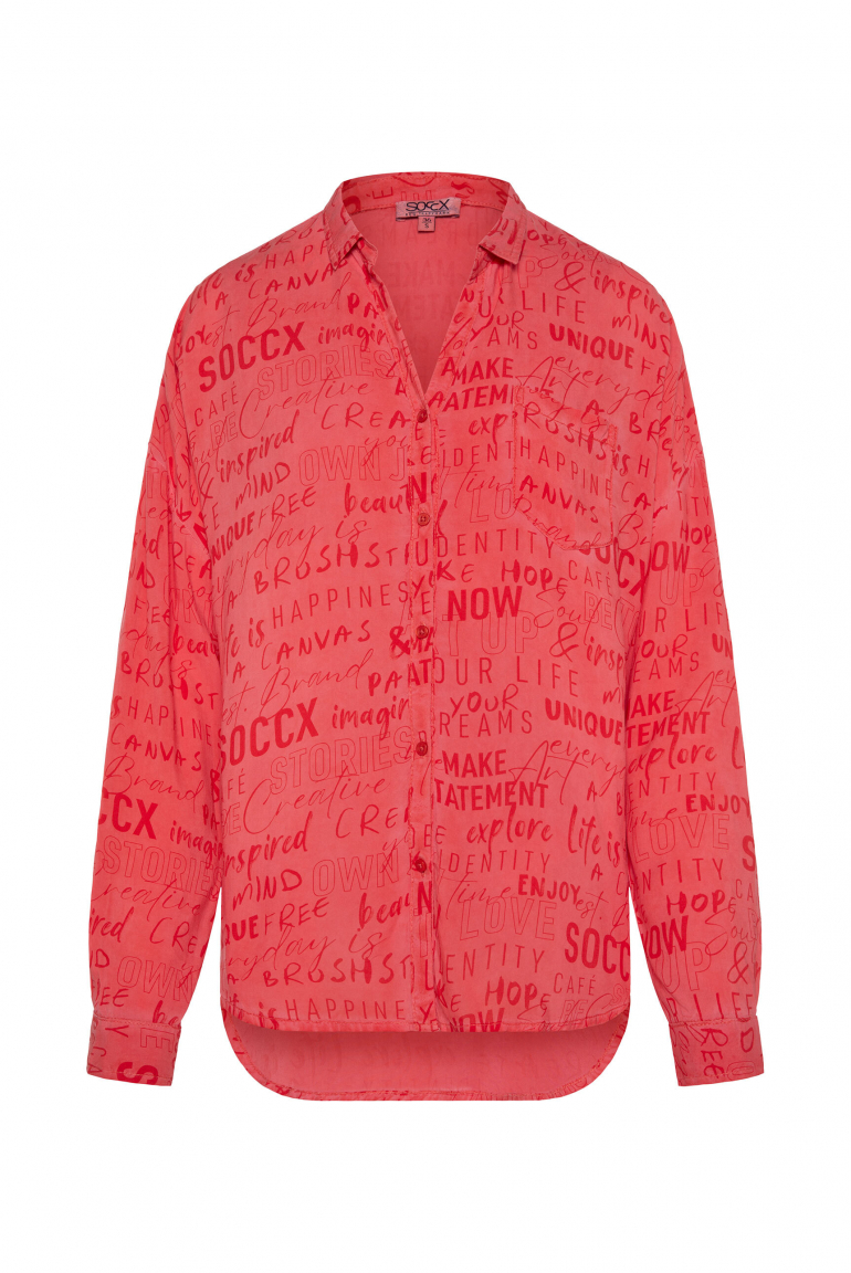 Fließende Langarmbluse mit All Over Print juicy coral