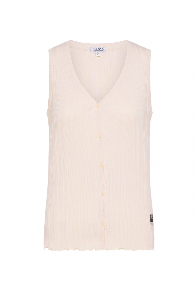 Geknöpftes Ripptop mit V-Ausschnitt milky beige