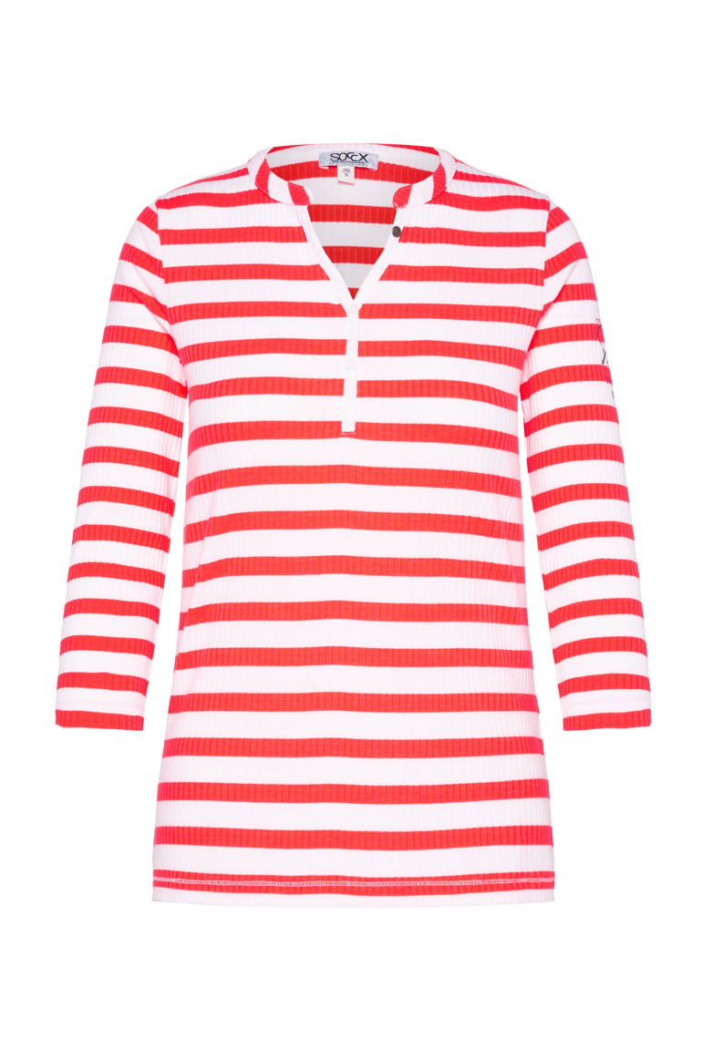 Geripptes Serafino-Shirt mit Streifen und Prints opticwhite / flashy red
