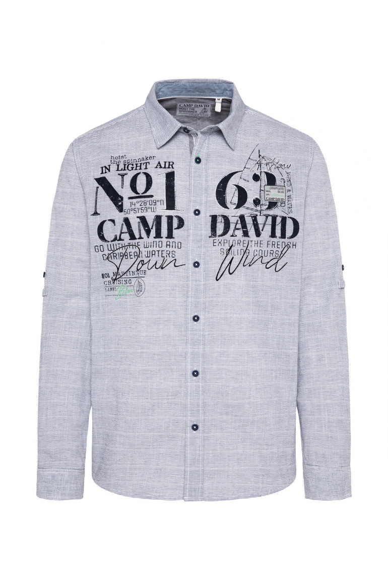 Gestreiftes Langarmhemd mit Logo Artwork white