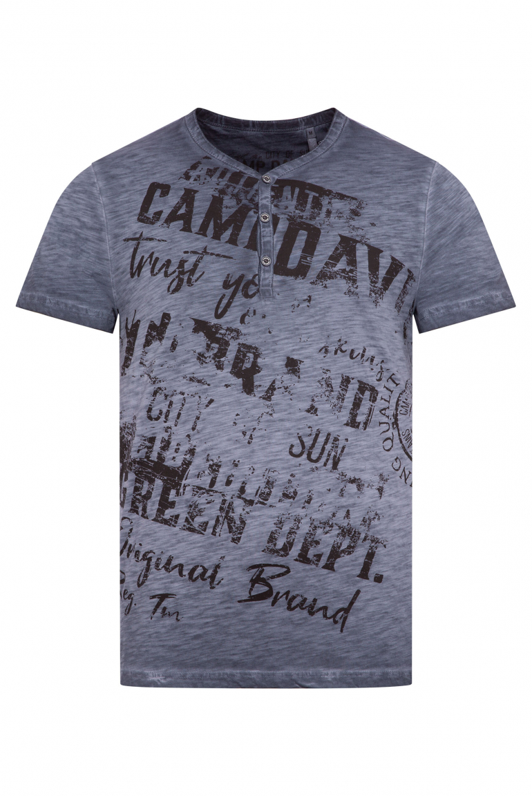 Henley-Shirt mit Wording Print im Used Look blue grey