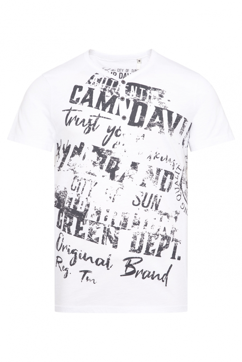 Henley-Shirt mit Wording Print im Used Look opticwhite