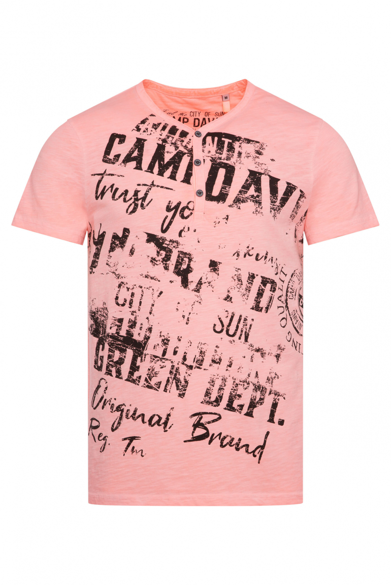 Henley-Shirt mit Wording Print im Used Look neon flame