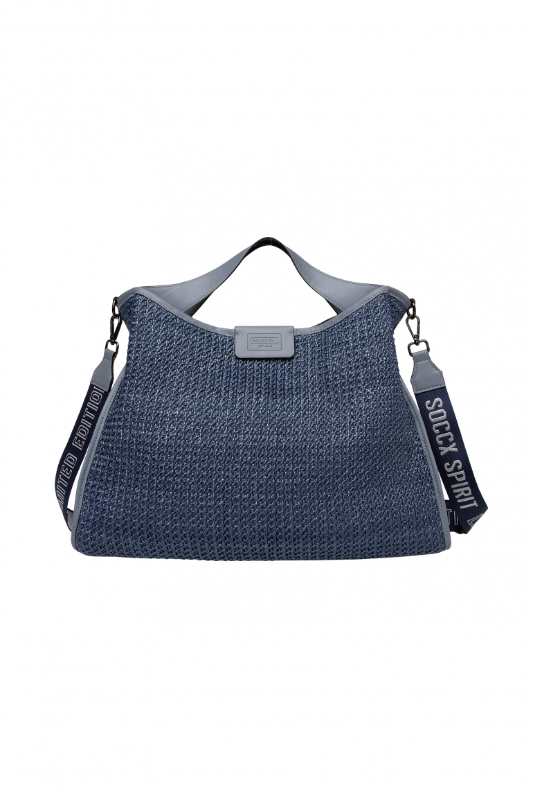 Hobo Bag im Häkel-Design mit Logo-Wechselgurt denim blue