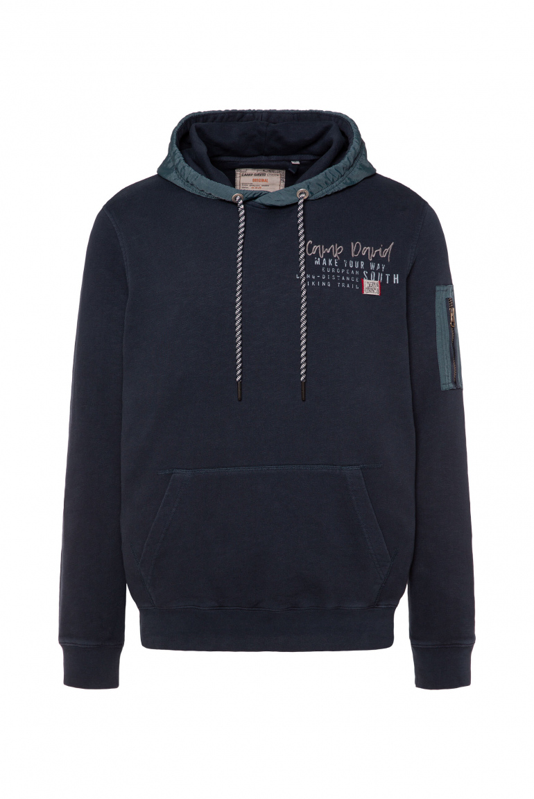 Hoodie im Materialmix mit Rücken-Print deep water