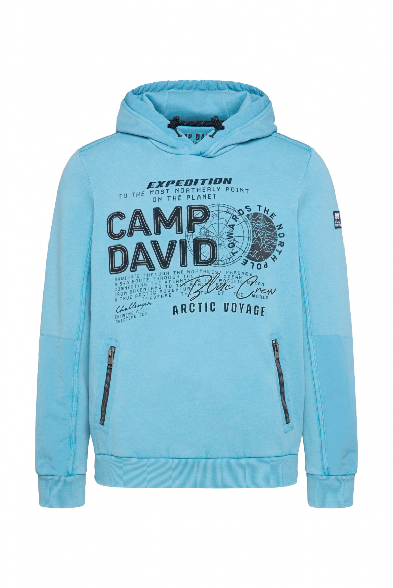 Hoodie im Materialmix mit Zippertaschen power blue