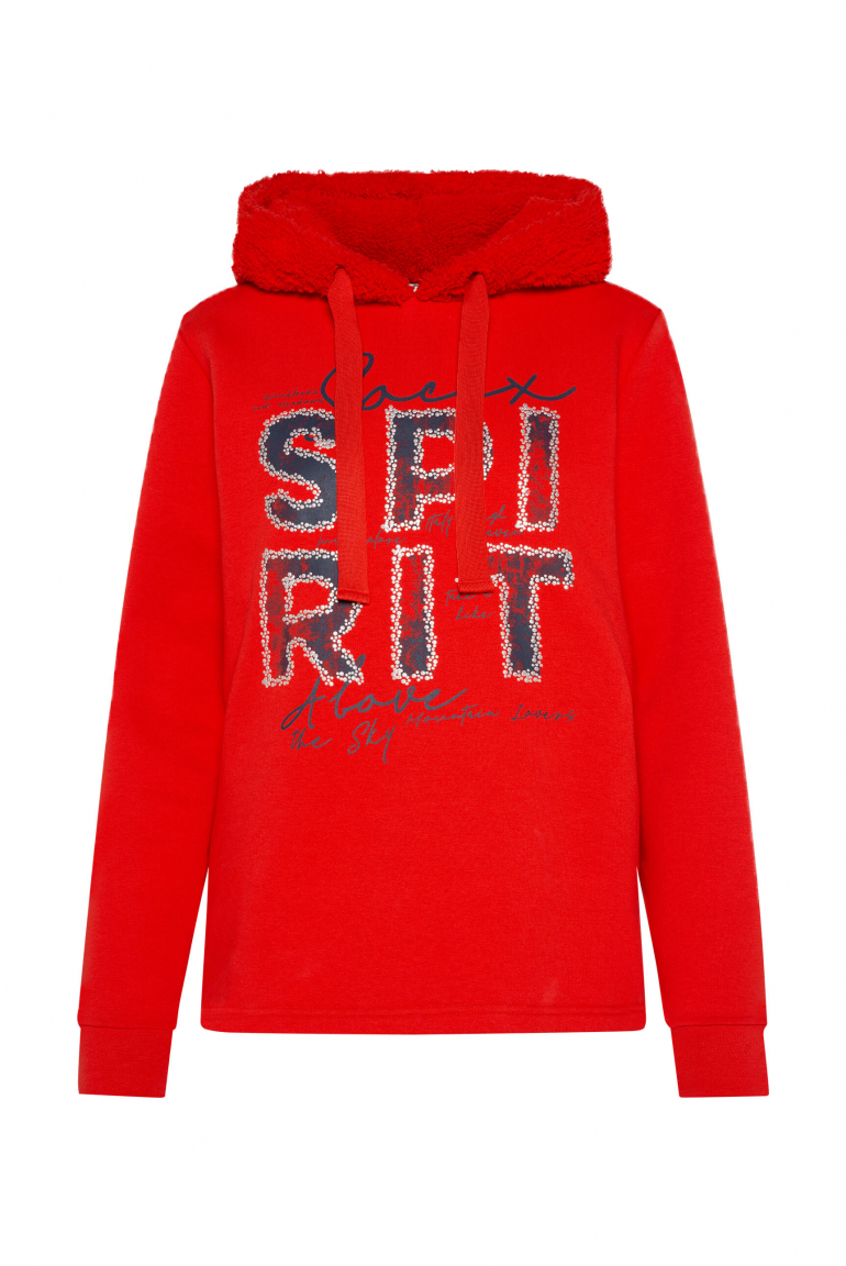 Hoodie mit Kapuze im Sherpa-Look und Artwork speed red