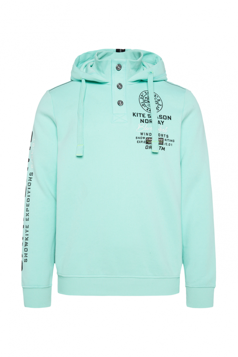 Hoodie mit Knopfleiste, Artworks und Tapes new aqua