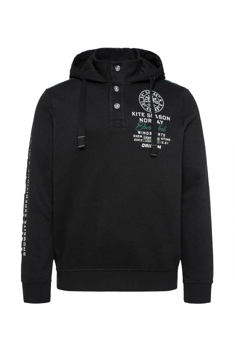 Hoodie mit Knopfleiste, Artworks und Tapes black