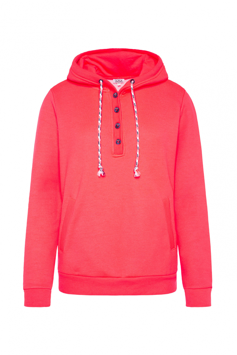 Hoodie mit Knopfleiste und Backprint flashy red