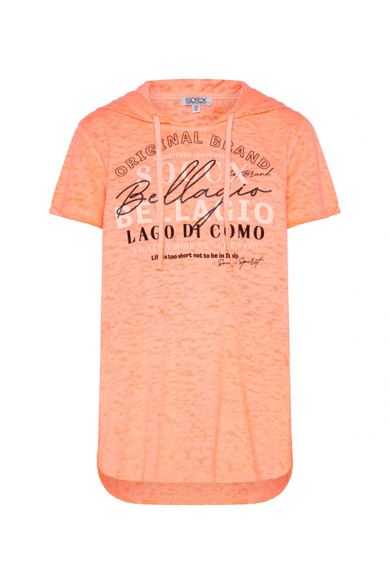 Hoodie-Shirt mit Ausbrenner-Effekten und Print electric orange