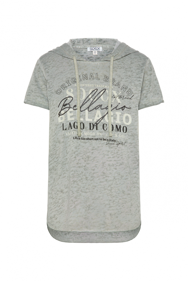 Hoodie-Shirt mit Ausbrenner-Effekten und Print faded olive