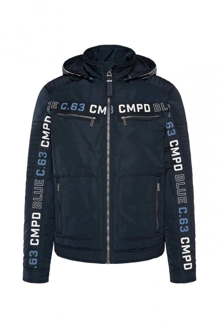 Jacke mit Biker-Elementen und Logo-Tapes navy