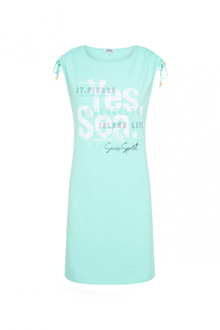 Jersey-Kleid mit gerafften Schultern und Artwork aqua splash
