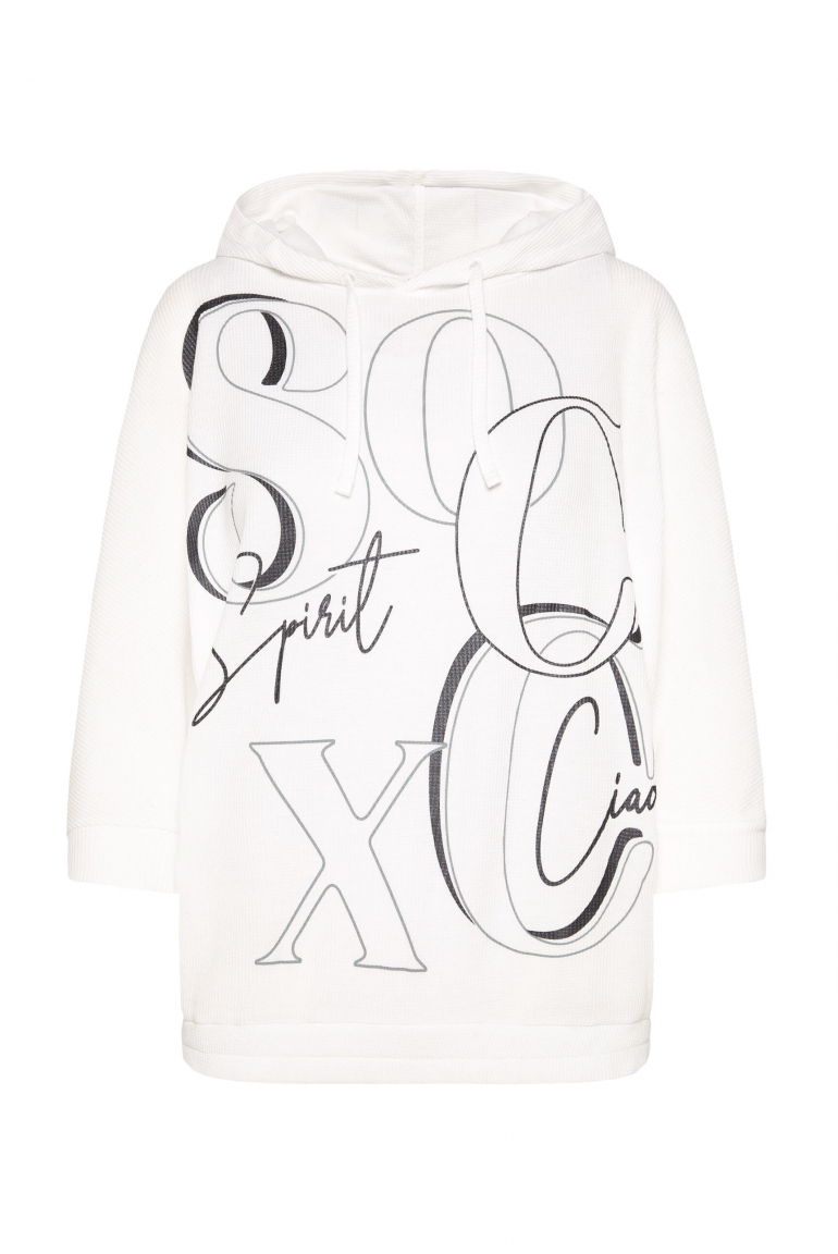 Kapuzensweatshirt mit kurzen Ärmeln und Rubber Logo ivory