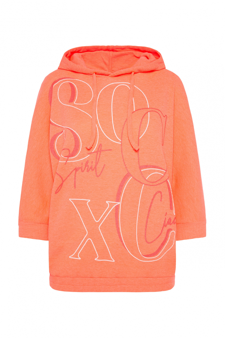 Kapuzensweatshirt mit kurzen Ärmeln und Rubber Logo electric orange