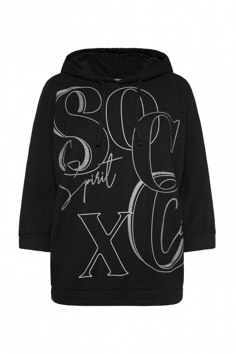 Kapuzensweatshirt mit kurzen Ärmeln und Rubber Logo black