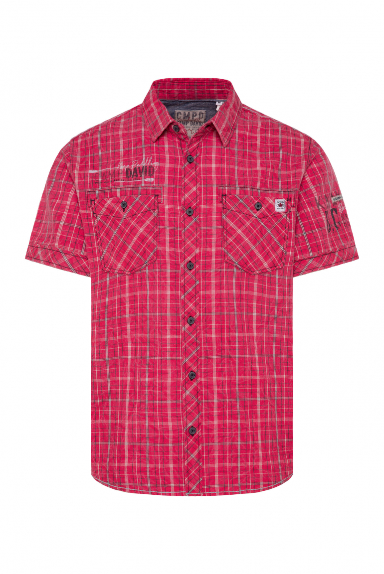 Karohemd mit Acid-Crinkle-Waschung red orange