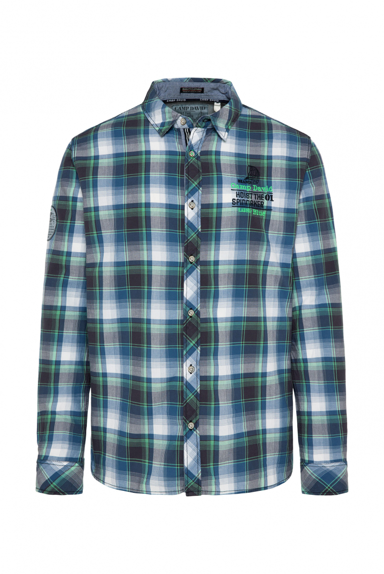 Karohemd mit kleinen Logo-Stickereien electric green