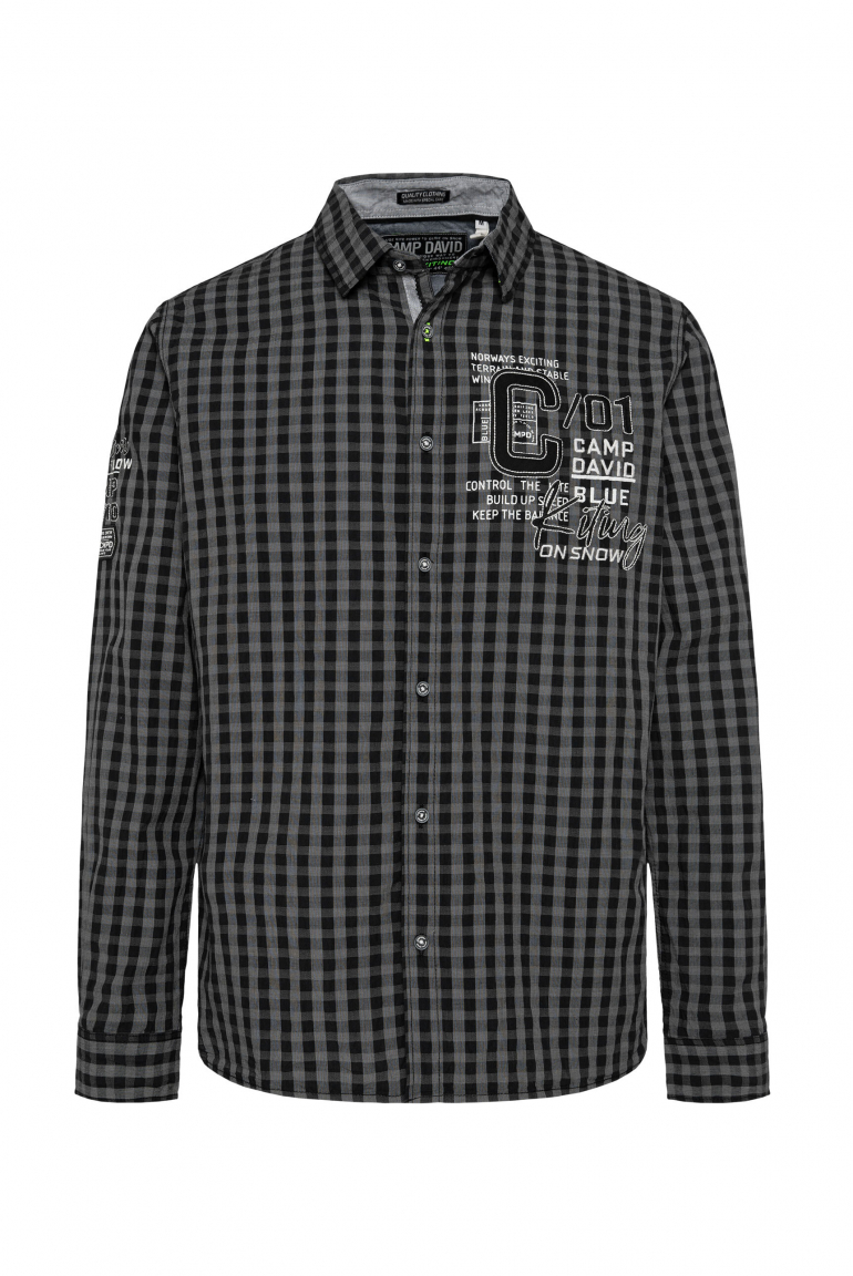 Karohemd mit Label-Applikationen black
