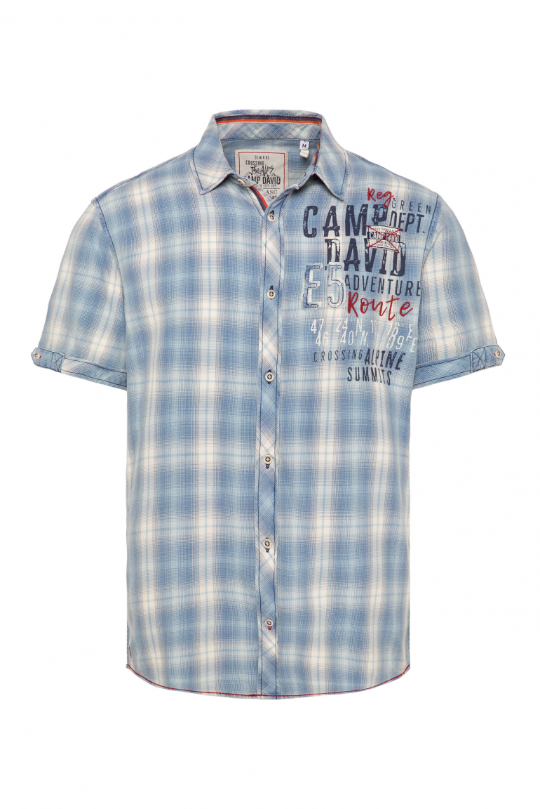 Karohemd mit Label-Applikationen fresh blue