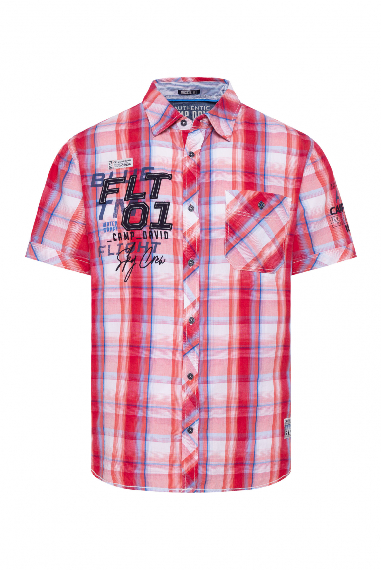 Kurzarm-Karohemd mit Label-Applikationen nautical red