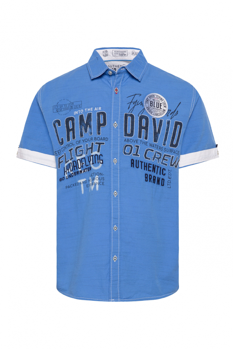 Kurzarm-Streifenhemd mit Label-Stickereien pacific blue