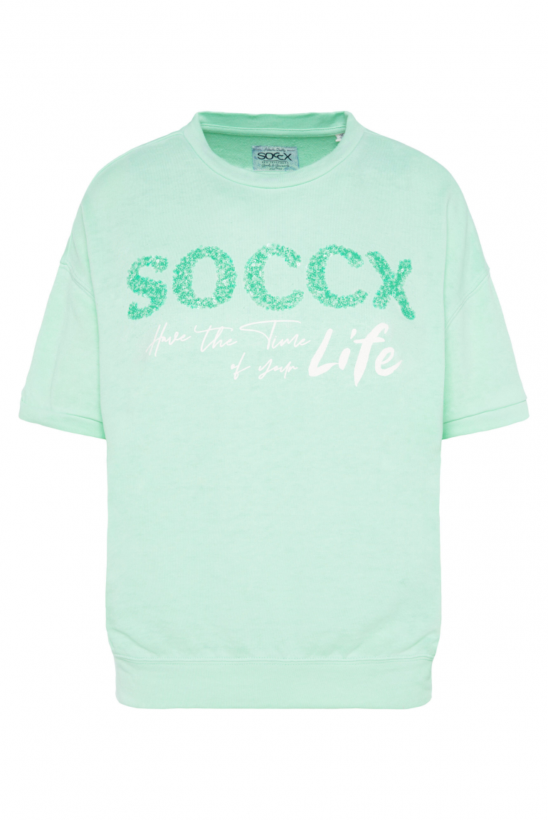 Kurzarm-Sweatshirt mit Pailletten-Logo leafy mint