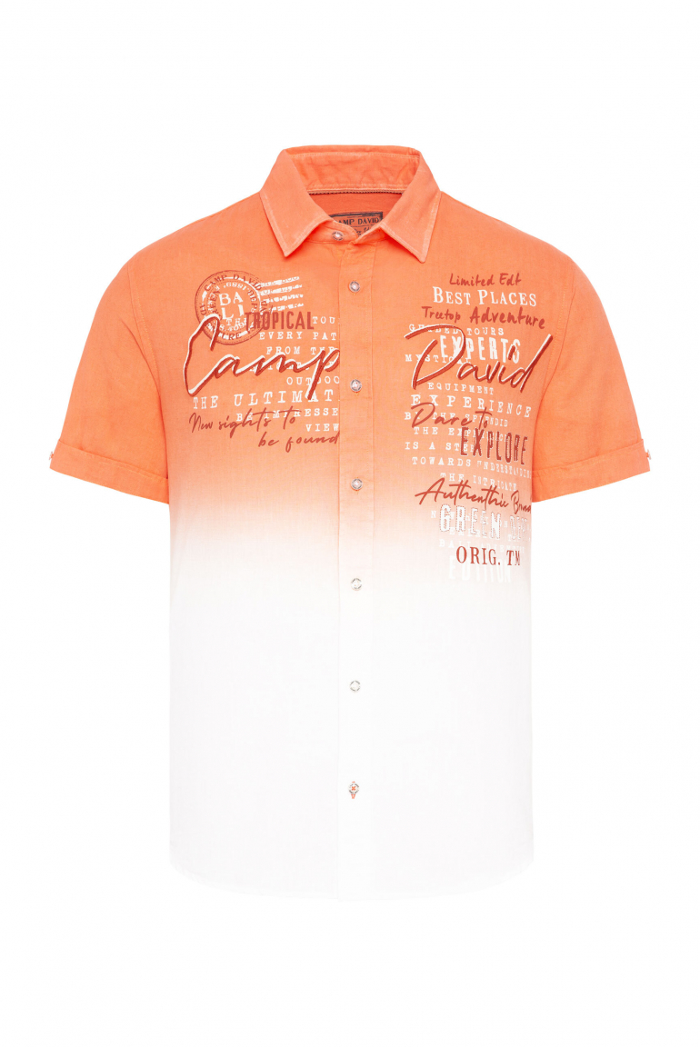 Kurzarmhemd Dip Dye mit Prints und Stickereien sunstone