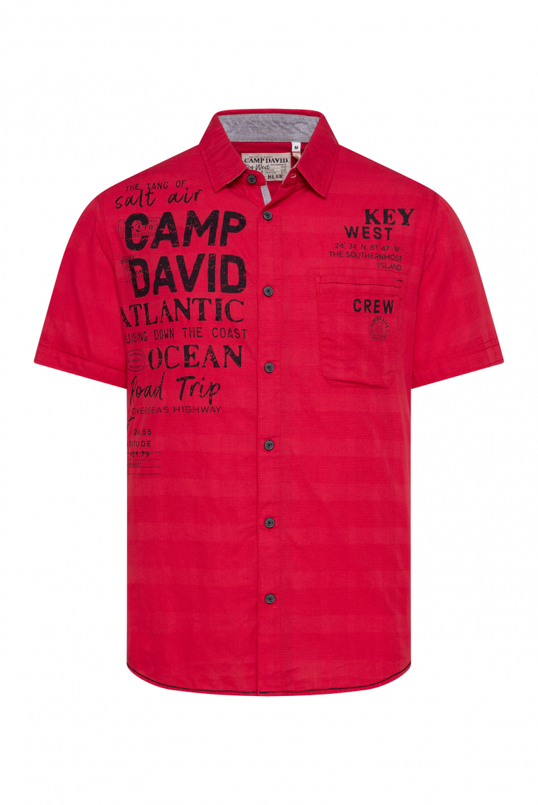 Kurzarmhemd mit Webkaro und Logo Artworks nautical red