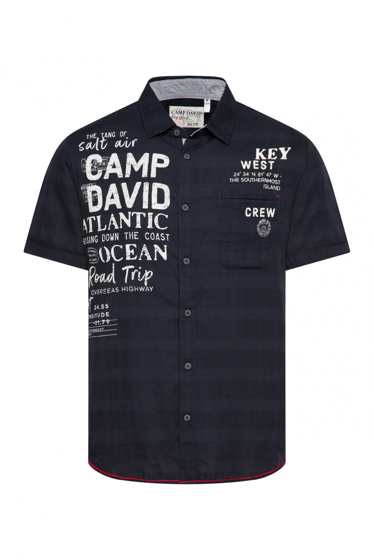 Kurzarmhemd mit Webkaro und Logo Artworks blue navy