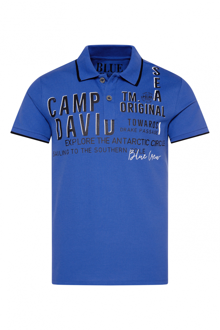 Kurzarmpolo aus Pikee mit Logo Artwork signal blue