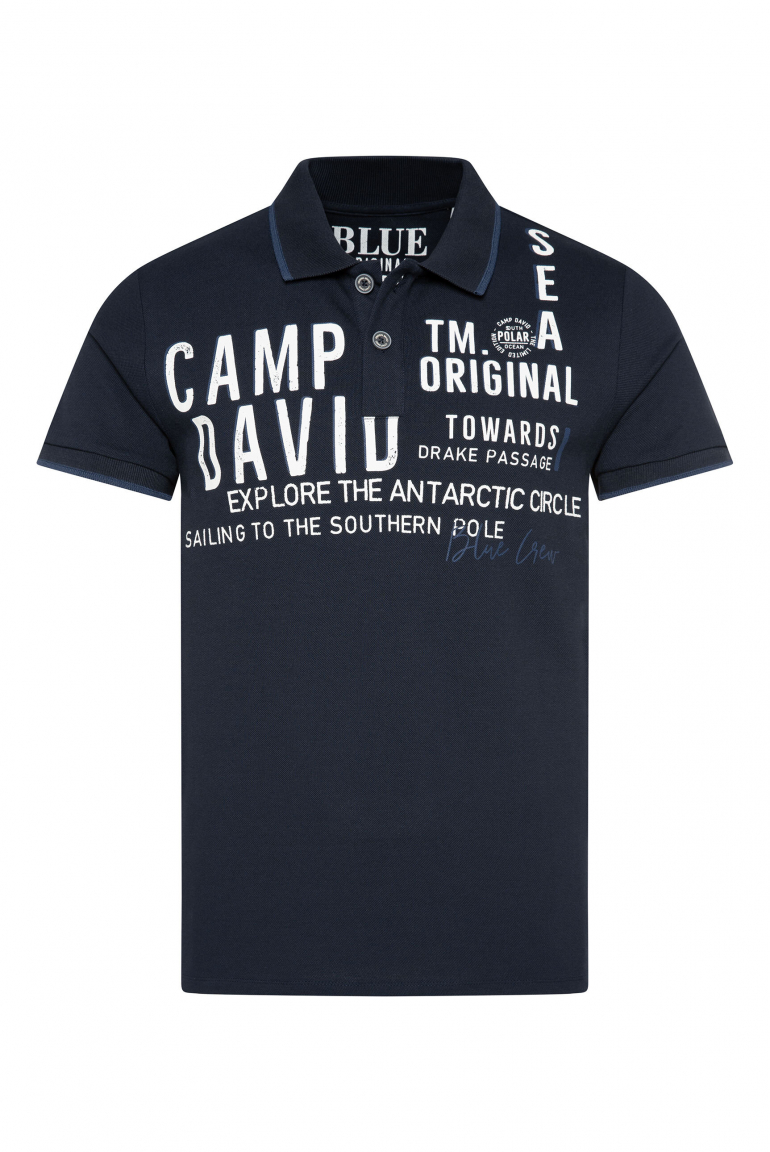 Kurzarmpolo aus Pikee mit Logo Artwork blue navy