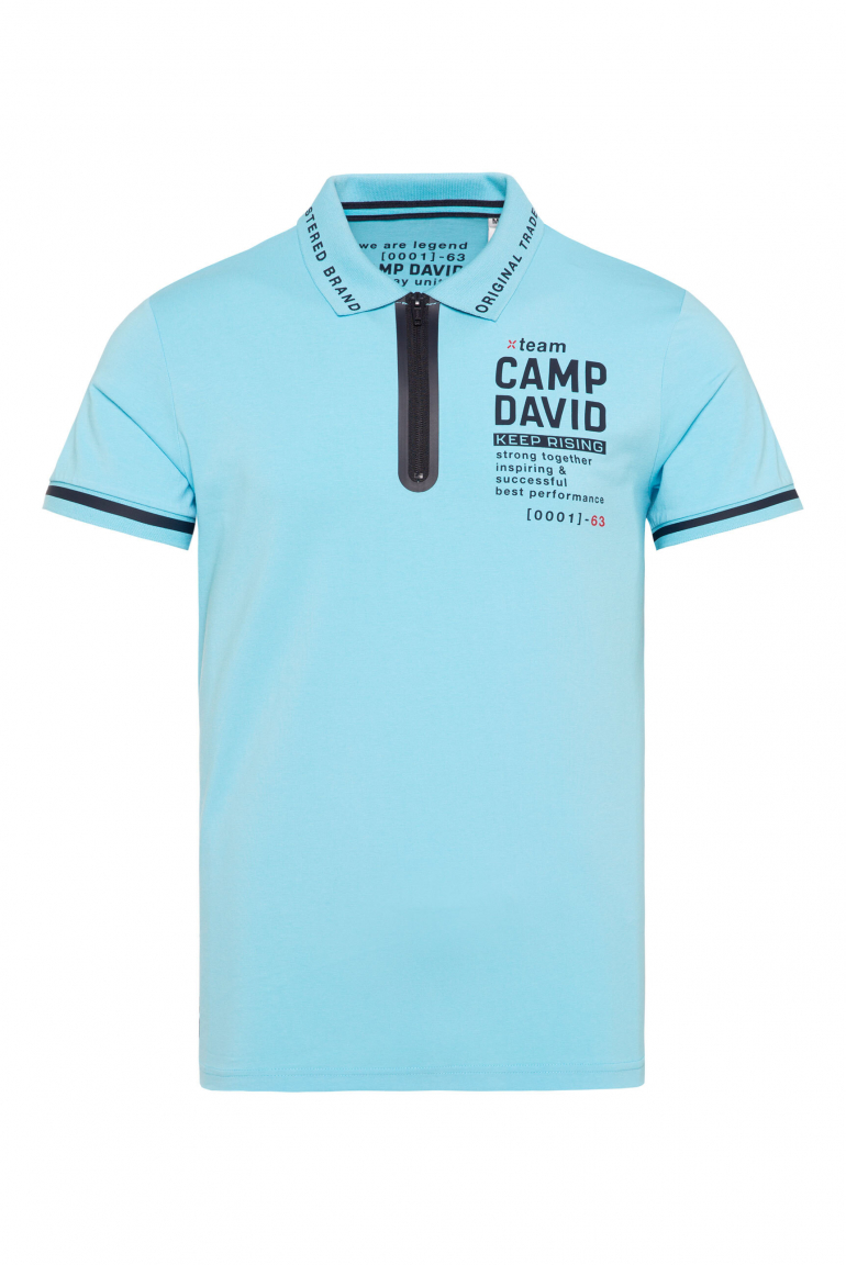 Kurzarmpolo mit Zipper und Folienprints summer aqua