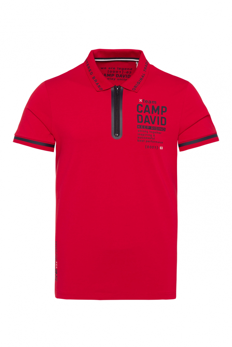 Kurzarmpolo mit Zipper und Folienprints rising red