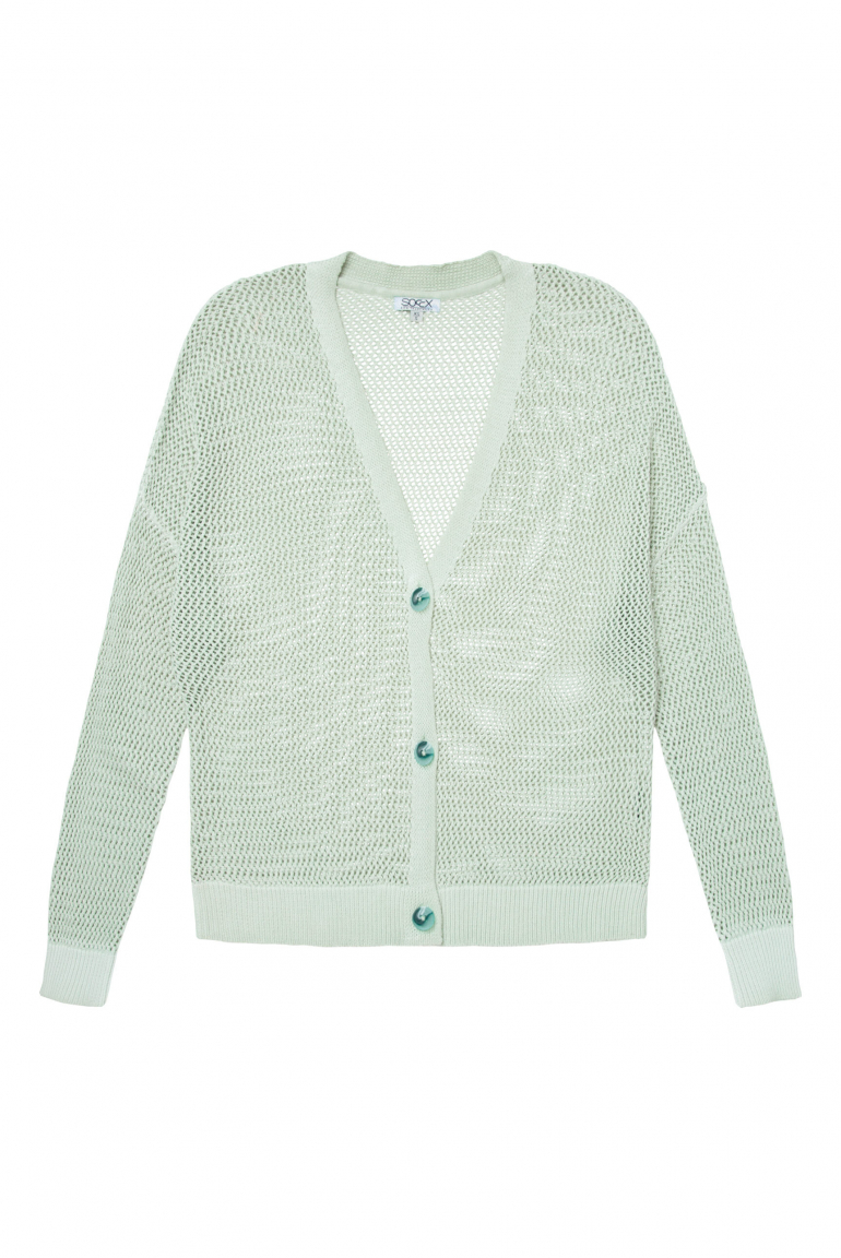Kurze Strickjacke mit Meshstruktur leafy mint